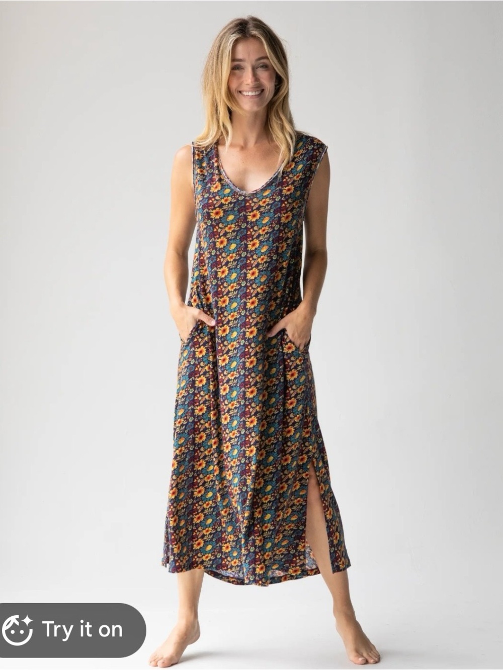 Natural Life hangout cotton midi dress floral size M boho